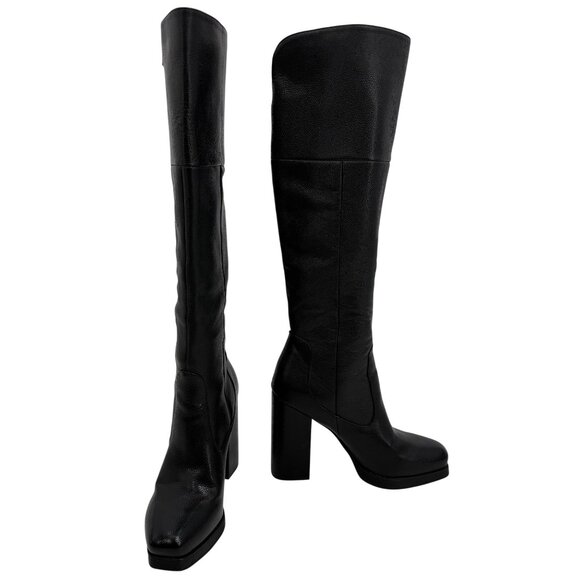 Circus Sam Edelman Black Leather Knee High Platform Boots • Y2K Goth Baddie Edgy - Picture 2 of 16